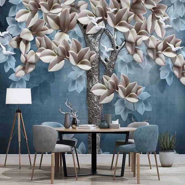 

drop shipping custom mural wallpaper modern 3d embossed flower tree elk p wallpaper wall art background home decor1