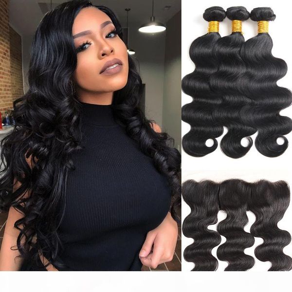 

peruvian human hair weave body wave 3 bundles with 13x4 lace frontal peruvian human hair bundles with closure remy human hair extensions, Black;brown