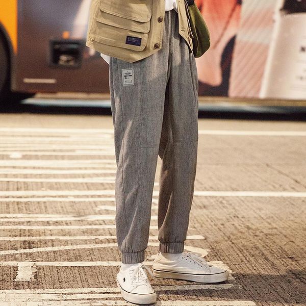 

summer men's leisure casual pants male solid color flax fabrics fashion trend bound feet haren pants male 5 color trousers1, Black