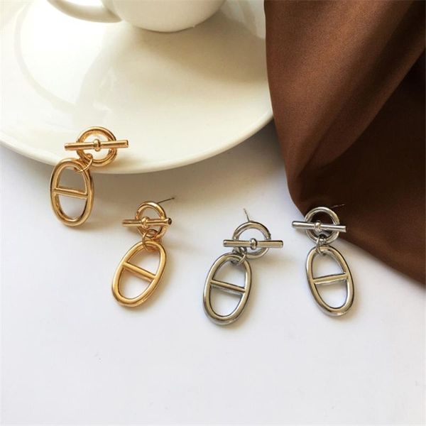 

dangle & chandelier shamir metal pig nose long earrings round buckle impersonal style girl jewelry gifts, Silver