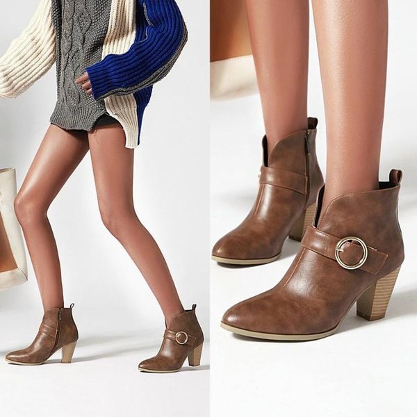 

size 34-47 snake pu leather boots women metal pointed toe high heels autumn winter boots fashion ankle motorcycle, Black