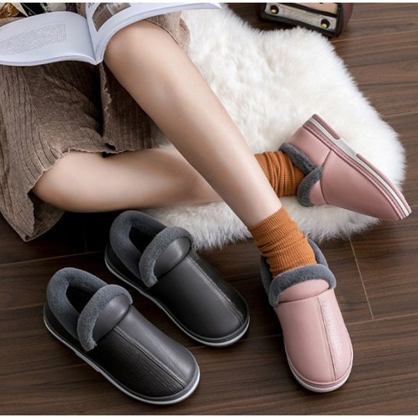 

couple winter indoor cotton slippers women's flat shoes warm fur female slippers platform sewing cotton shoes round toe y1202, Black