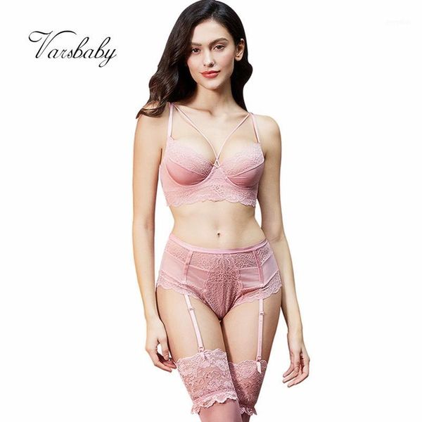 

varsbaby y-lined unlined underwear floral lace 3/4 cup underwire bra set bra+panties+stockings 3 pcs1, Red;black