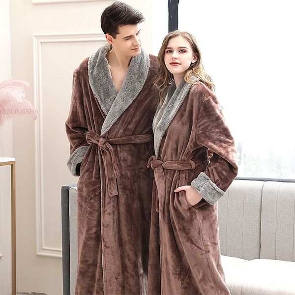

women winter plus size long flannel bathrobe kimono warm pink bath robe night fur robes bridesmaid dressing gown men sleepwear y200107, Black;red