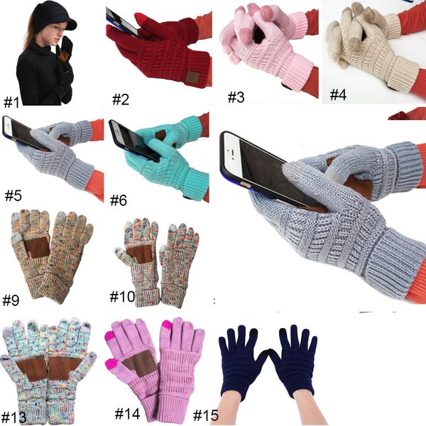 

factorygk46cc knitting knitted solid color wool winter screen smartphone touch five fingers gloves