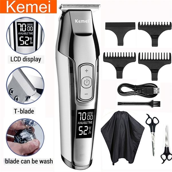 kemei professione tagliacapelli regolabarba per uomo rasoio elettrico da uomo LCD 0mm macchina per tagliare i capelli Rasoio a pagamento 220216