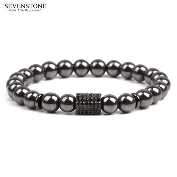 

sevenstone new fashion hip hop black gallstone copper men bracelet beaded gold hexagonal column charm bracelets for women y200730