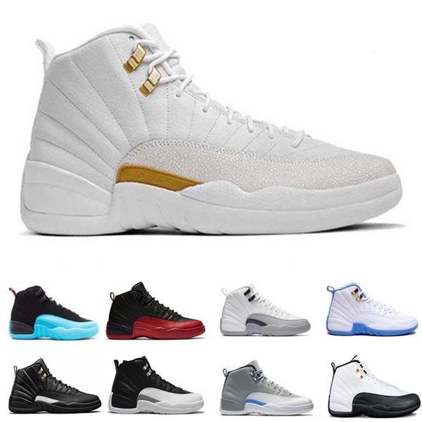 

12 12s basketball shoes playoffs taxi the master gamma blue flu game gym red wolf grey white trainers sport sneakers us 7-13, White;red