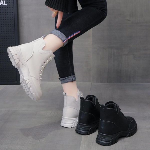 

зимняя новая 2021 мотоцикл сапоги женские моды платформа повседневные сапоги на шнуровке платформа черные лодыжки женские ботас муджер, Black