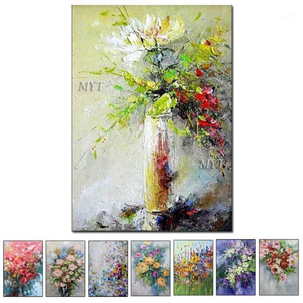 

paintings texture thick vase flower handmade oil painting canvas wall art knife home decoration pictures1