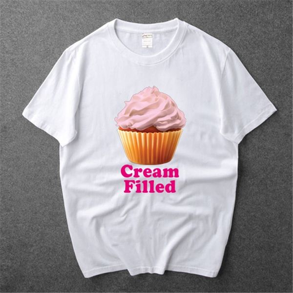 

men and women with short-sleeved short-sleeved american tv series surrounding small cake printing pictures, strong air permeability, White