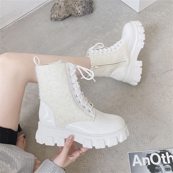 

2020 new autumn winter new women's thick-soled leather martin boots casual women's boots women's fashion lace-up high boots, Black;white