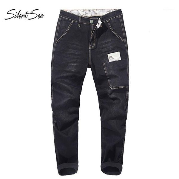 

silentsea loose black jean male pants men's jeans plus size 28-48 denim trousers business korean cowboys pants1, Blue