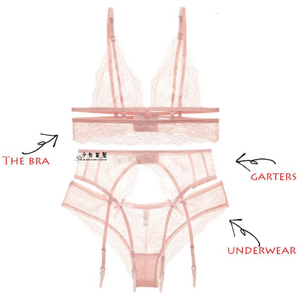 

lace bra underpants garter belt ultra thin see-through allure set transparent bra without steel ring 210122, Red;black