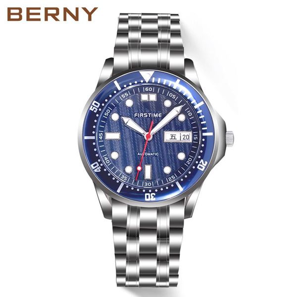 

wristwatches men watch automatic mechanical luminous hands stainless steel case band sapphire coating homen relogio mecanico automatico 7097, Slivery;brown