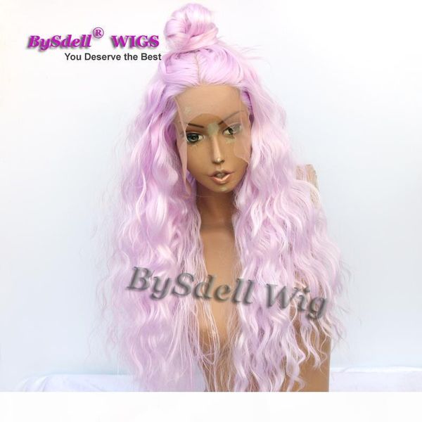 

beauty mermaid water curly hairstyle wig synthetic long pastel purple pink color lace front wigs unicorn hair wig, Black