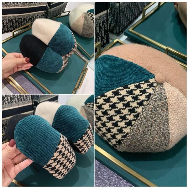 

wool colorblock beret women winter retro painter hat fashion wild bee pumpkin hat wholesale, Blue;gray