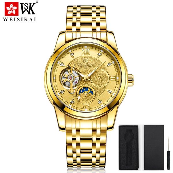 

weisikai business mens часы matic механические часы мужчины из нержавеющей турбийон водонепроницаемый спортивные часы человек relojes hombre, Silver
