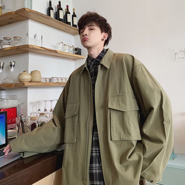 

fashion brand men's loose casual frock korean version versatile handsome jacket for young students, Black;brown