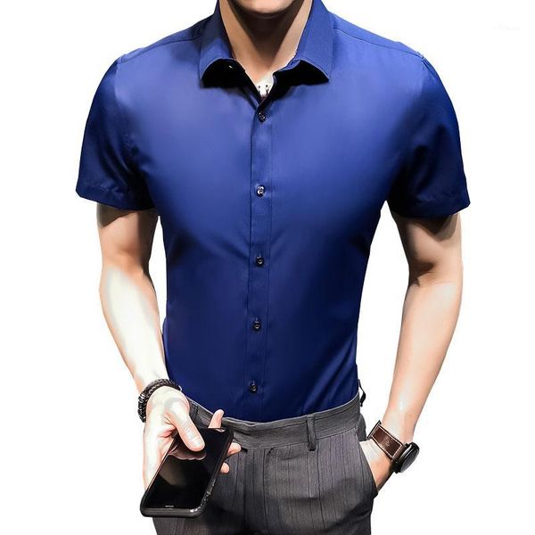 

2020 new brand men's short sleeve dress shirt men's casual slim pure shirt fashion design business short sleeve1, White;black