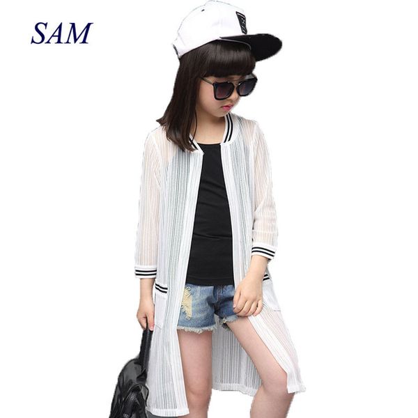 

summer new girls fashion sun protection clothing big children's air conditioning suit long sunscreen clothing cardigan coat 201126, Blue;gray