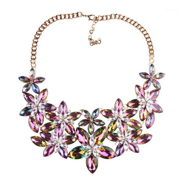 

shiny geometric crystal choker statement necklaces for women fashion collar jewelry party flower chunky gold layered necklace1, Golden;silver