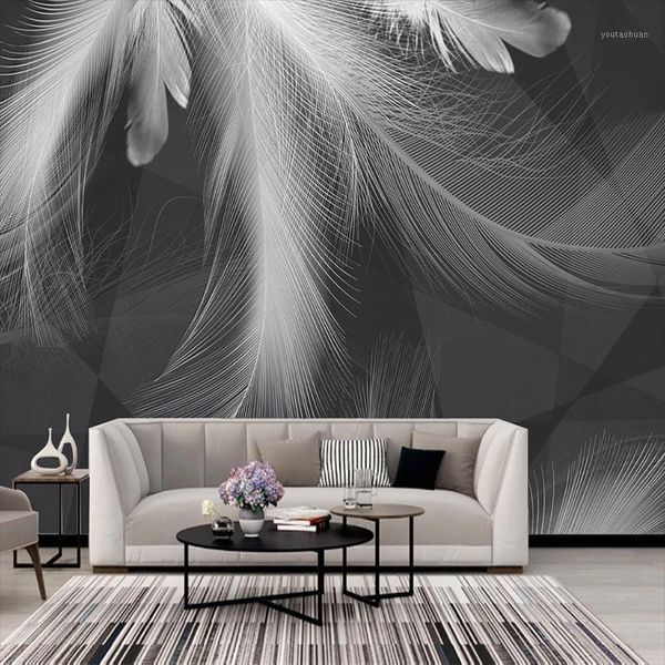 

custom mural wallpaper modern simple beautiful black and white gray feather abstract art background wall decor papel de parede1