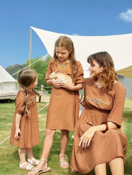 

toddler girls floral embroidery notch neck dress she, Red;yellow