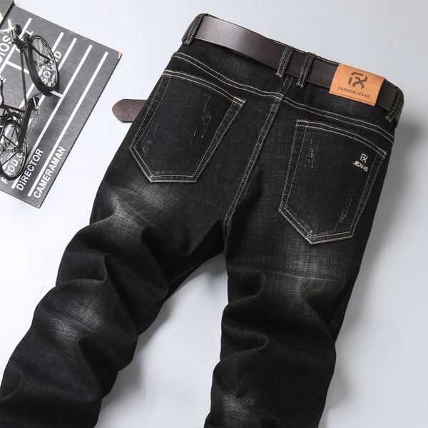 

2020 autumn of new gray black men thin brem classic casual fashion cotton stretch denies male brand pants, Blue