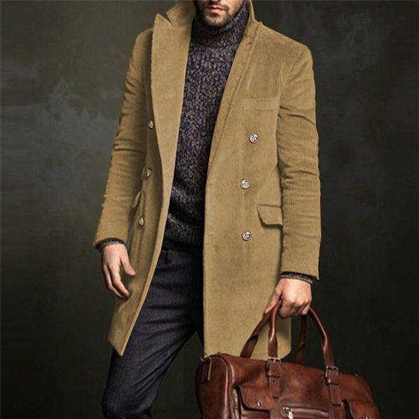 

plus size mens wool blends coats slim double breasted lapel neck man outwear solid color mens autumn winter clothes, Black