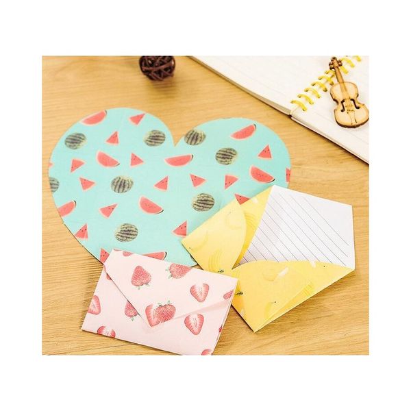 

wholesale-4 pcs/pack creative fruit pattern hearts shaped letter paper envelope letter pad gift stationery s jllvbx sport77777