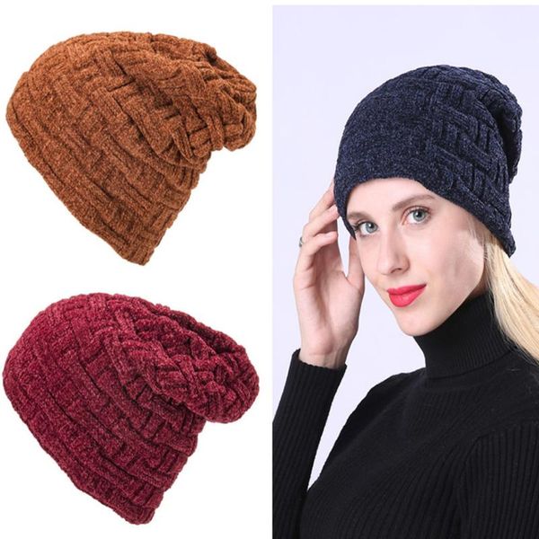 

beanie/skull caps solid design skullies bonnet winter hats for women men beanie men's faux fur warm baggy knitted knit hat, Blue;gray