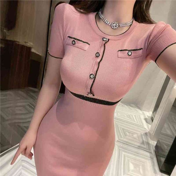 

knitted sweater dress women fashion o-neck slim short sleeve patched high waist sweaters dresses, Black;gray