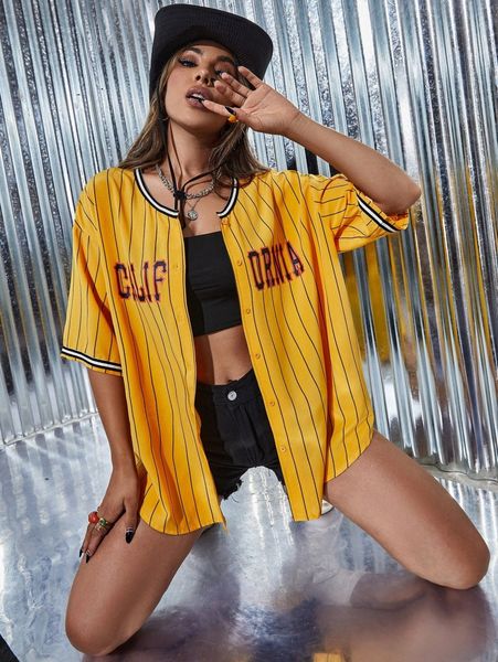 

drop shoulder letter graphic striped blouse v0zh#, White