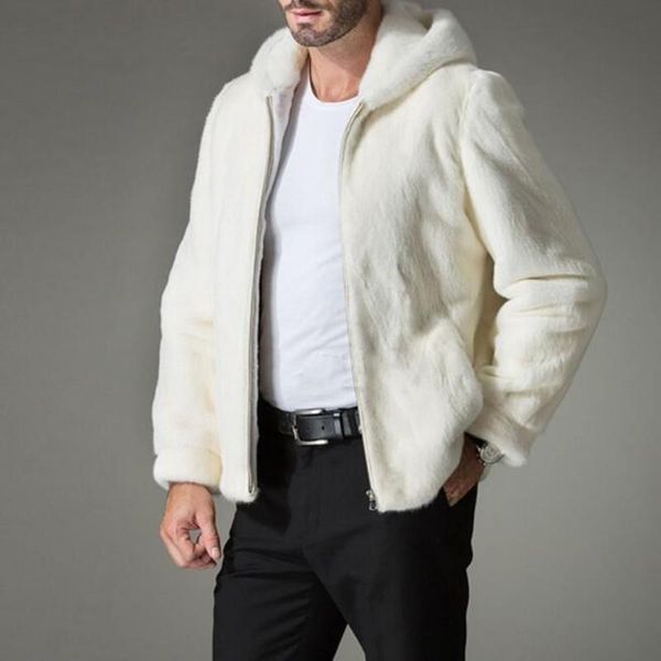 

men's fur & faux arrival mens white hooded zip coat man jacket warm outwear gentleman coats plus size s-4xl, Black