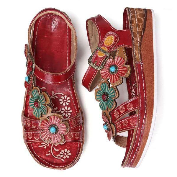 

2020 women sandals summer stitching ladies sandals comfort flat flowers open toe beach casual shoes woman footwear d301, Black