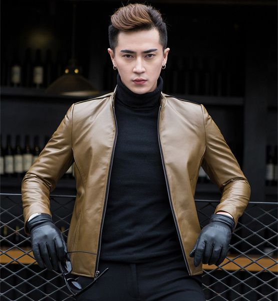 

man's men's motorcycle sheep jackets genuine wxf047 leather jacket tpvf, Black