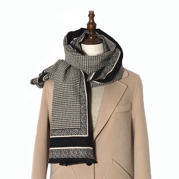 

2021 new brand houndstooth cashmere women men winter plaid scarf holiday gifts ihi3, Blue;gray