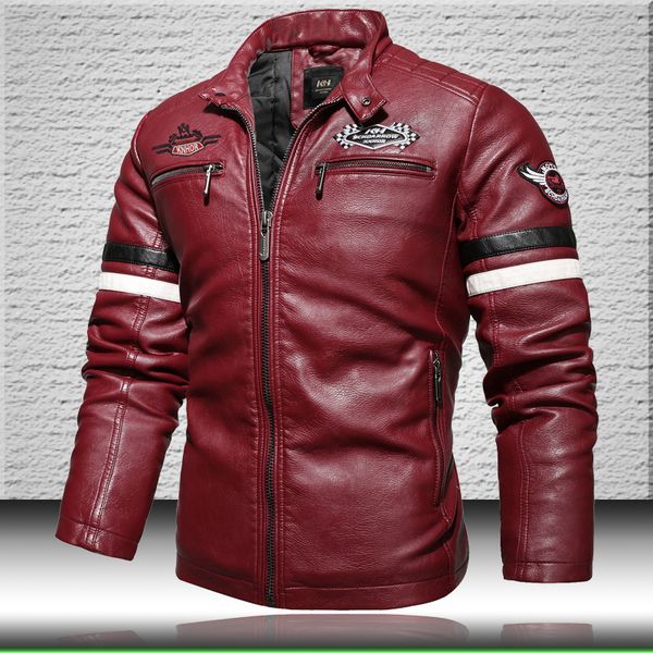 

men's motorcycle embroidery 2020 fashion man's zipper fake leather bomber jacket 2dcg, Black