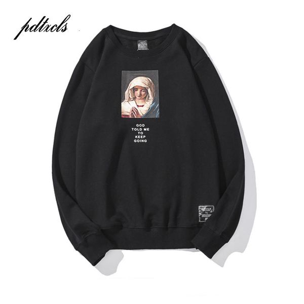 

nieuwe westerse stijl mannen maagd maria afdrukken trui mannen sweatshirts herfst casual katoen hip hop mode streetwear sweatshirts, Black;white