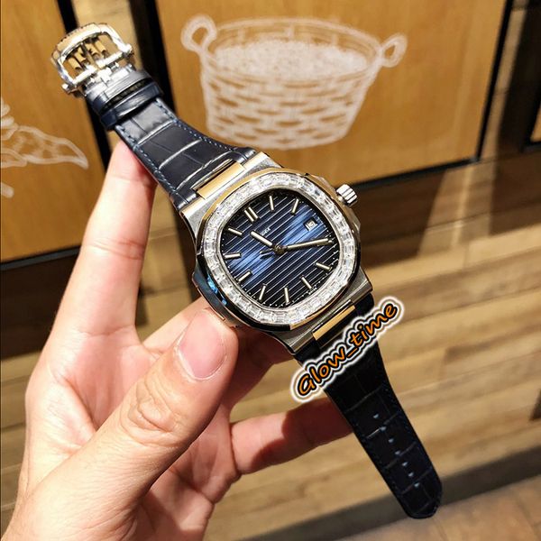 

version big diamond inlay bezel 5711/1a-011 cal.324 sc automatic 5711 mens watch blue texture dial silver steel leather luxry watches, Slivery;brown