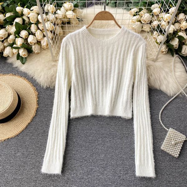 

2021 new singiny women's knitted sweater the neck long skinny jumper autumn fashion streetwear pullovers z42o, White;black