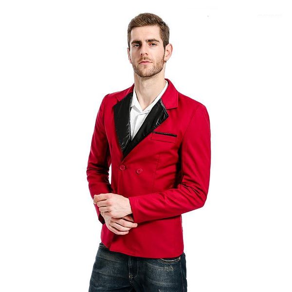 

2017 new autumn leather collar men blazer fashion brand cotton slim fit men suit masculino blazers z301, White;black