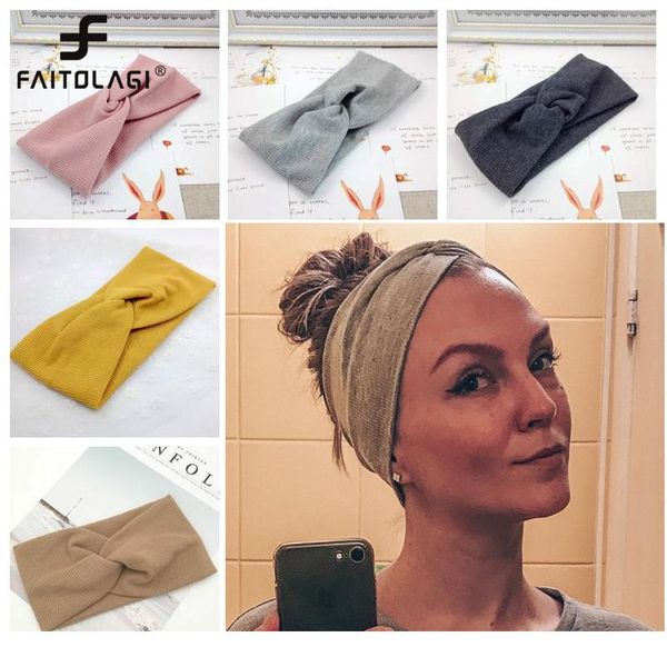 

women headband solid color wide turban twist knitted cotton hairband spiral double girls makeup elastic hair bands acc wmtzyn, White