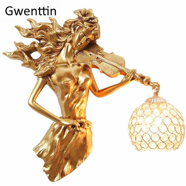 

europe violin girl wall light resin wall sconces luminaire for bedside bedroom decor living room lamp home led lighting fixtures