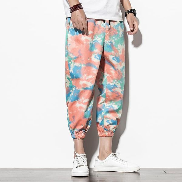 

men's pants men printed joogers 2021 mens calf-length japanese style cotton streetwear harem male vintage sweatpants trouser1, Black