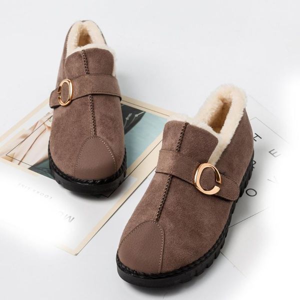 

boots woman snow women warm plush shoes fur ankle winter female slip on flats casual waterproof ultralight footwear, Black