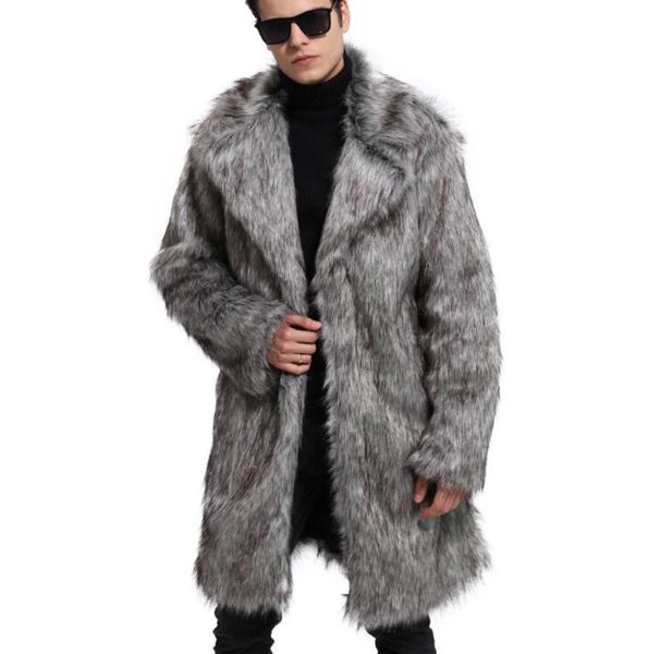 

grey autumn longfaux mink leather jacket mens winter thicken warm fur leather coat men slim jackets jaqueta de couro fashioro, Black