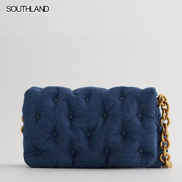 

waist bags southland retro blue denim quilted women shoulder designer thick chains handbags luxury messenger bag lady flap big purses