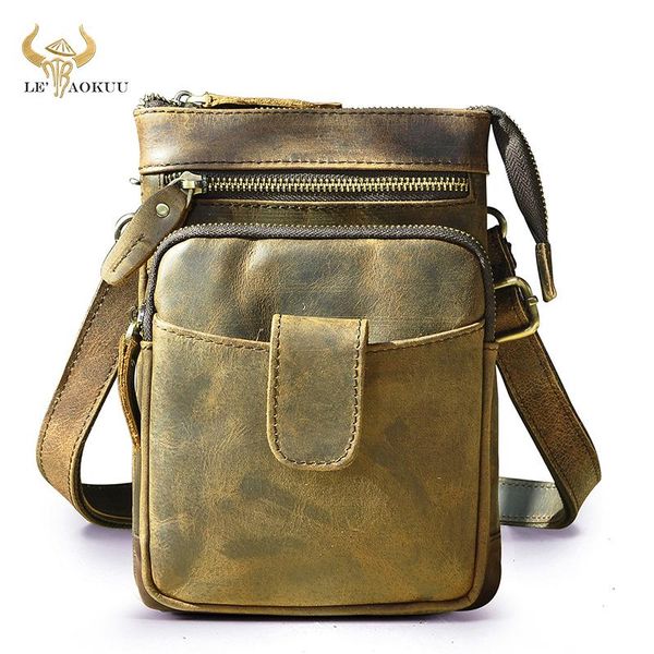 

crazy horse leather men retro mochila crossbody messenger bag designer male fanny waist belt pack cigarette tablet pouch 6549